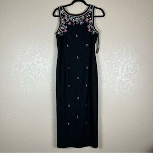 Vintage floral embroidered linen maxi dress